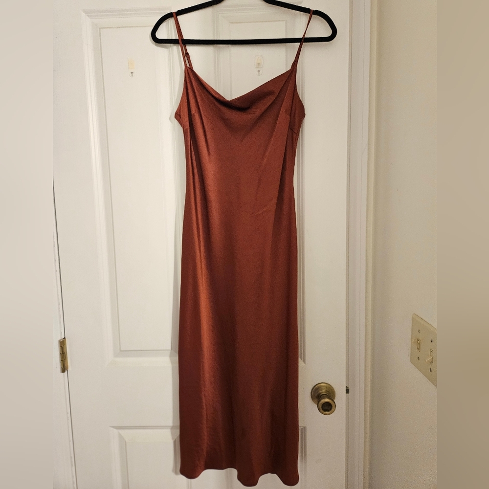 Express Satin Cowl Neck Midi Slip Dress